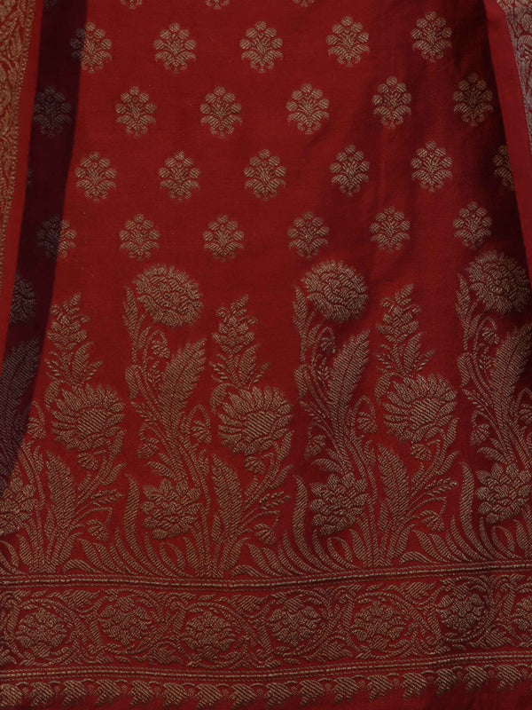 Banarasee Cotton Silk Salwar Kameez Fabric With Dupatta Set & Resham Work-Maroon