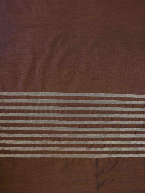 Banarasee Cotton Silk Stripe Pattern Salwar Kameez Fabric With Dupatta Set-Brown