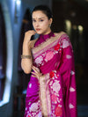 Banarasee Mashru Silk Saree With Zari Embroidery Floral Border & Lace-Magenta
