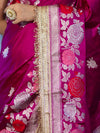 Banarasee Mashru Silk Saree With Zari Embroidery Floral Border & Lace-Magenta