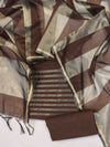 Banarasee Cotton Silk Stripe Pattern Salwar Kameez Fabric With Dupatta Set-Brown
