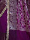 Banarasee Handloom Semi Silk Plain Saree With Zari Border & Lace-Violet