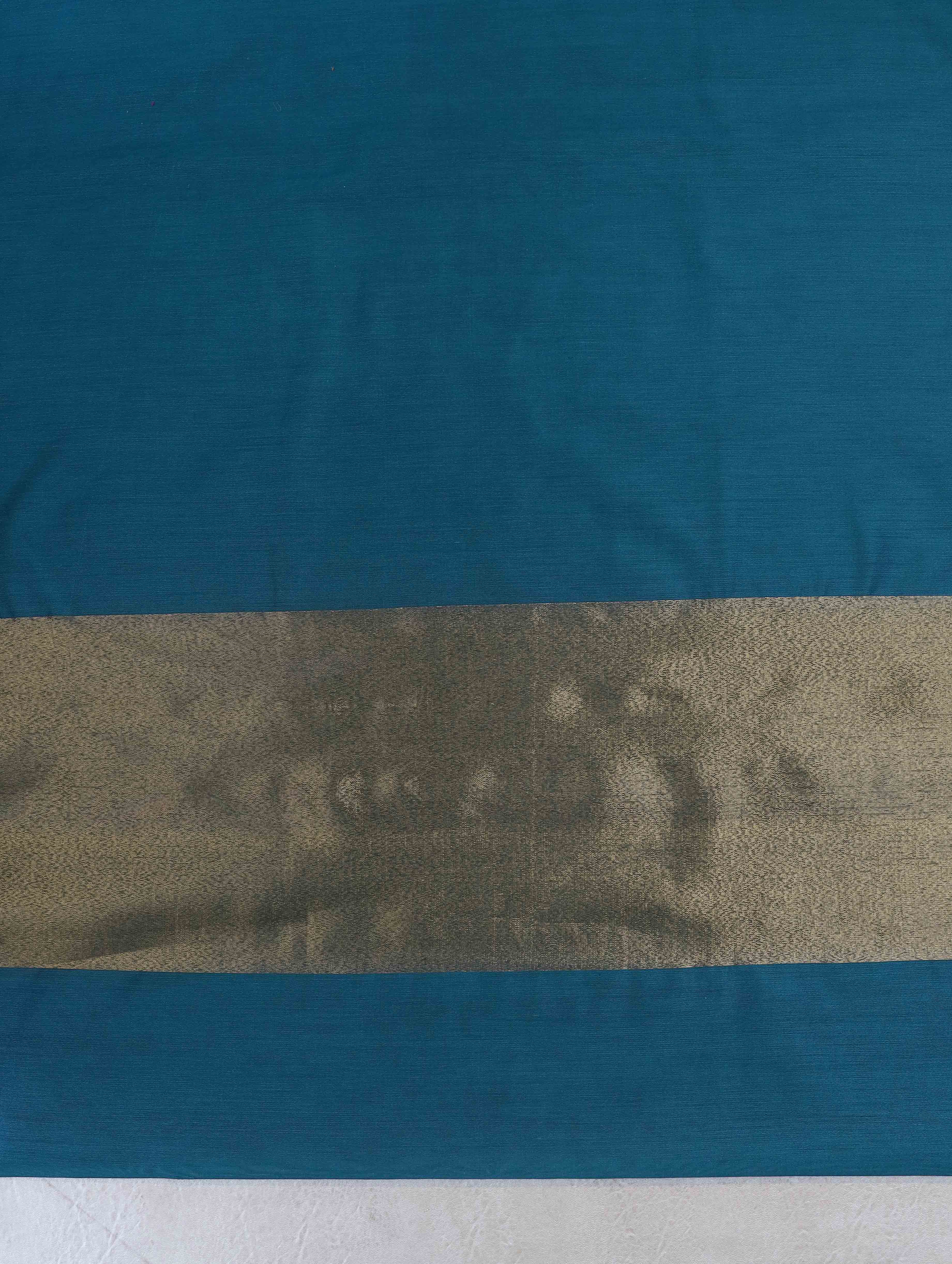 Banarasee Cotton Silk Stripe Pattern Salwar Kameez Fabric With Dupatta Set-Teal Blue