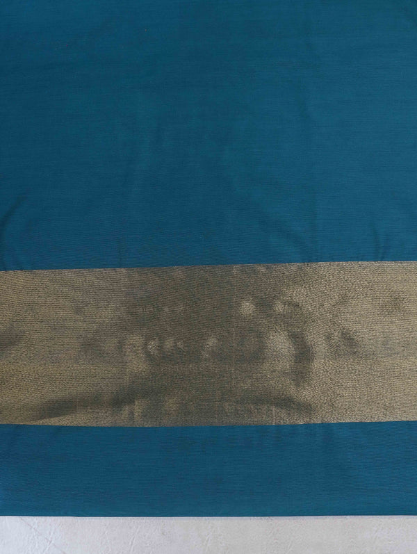 Banarasee Cotton Silk Stripe Pattern Salwar Kameez Fabric With Dupatta Set-Teal Blue