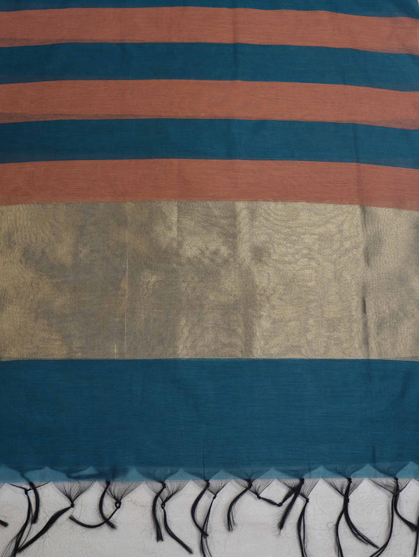 Banarasee Cotton Silk Stripe Pattern Salwar Kameez Fabric With Dupatta Set-Teal Blue