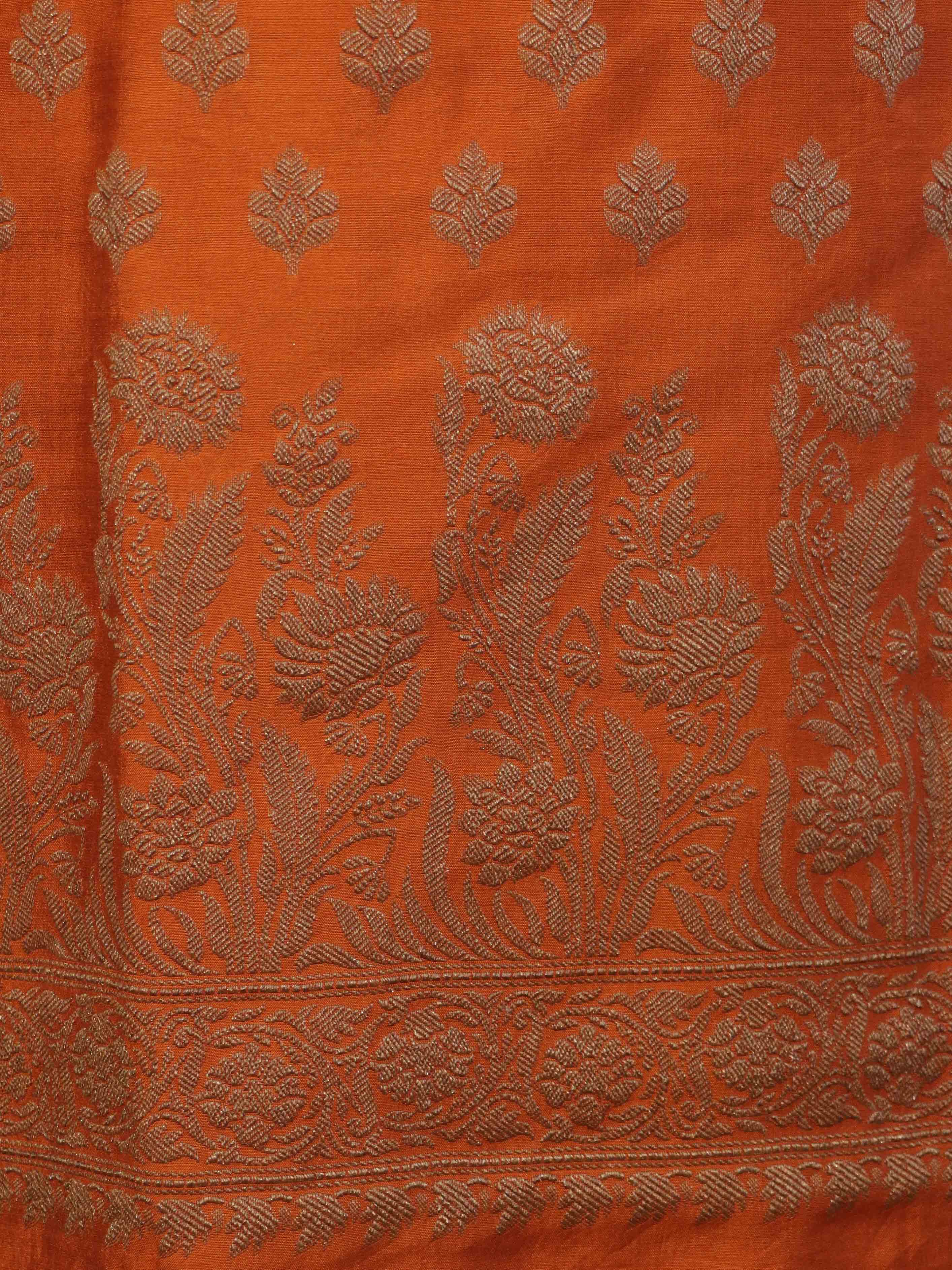Banarasee Cotton Silk Salwar Kameez Fabric With Dupatta Set & Resham Work-Orange