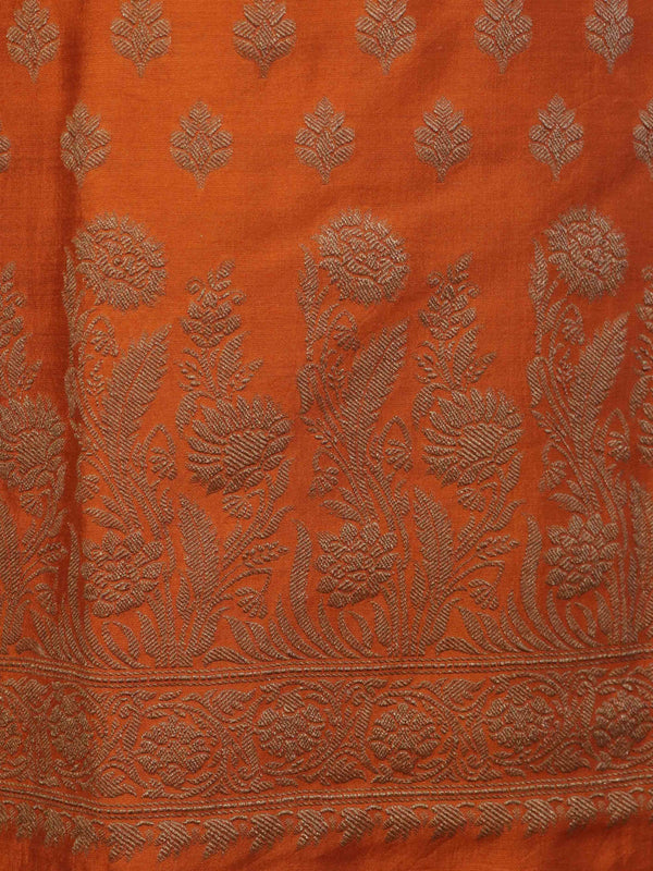 Banarasee Cotton Silk Salwar Kameez Fabric With Dupatta Set & Resham Work-Orange