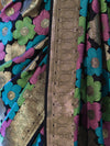 Banarasee Handwoven Katan Saree With Meenadar Floral Design & Border-Black
