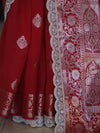 Banarasee Handloom Semi Silk Saree With Zari Buti Design & Lace Border-Deep Red