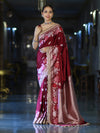Banarasee Mashru Silk Saree With Zari Embroidery Floral Border & Lace-Maroon