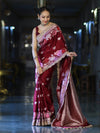 Banarasee Mashru Silk Saree With Zari Embroidery Floral Border & Lace-Maroon