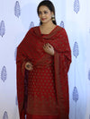 Banarasee Cotton Silk Salwar Kameez Fabric With Dupatta Set & Resham Work-Red