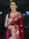 Banarasee Mashru Silk Saree With Zari Embroidery Floral Border & Lace-Maroon