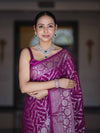 Banarasee Handwoven Georgette Saree With Zari Work & Border-Purple