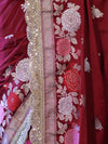 Banarasee Mashru Silk Saree With Zari Embroidery Floral Border & Lace-Maroon