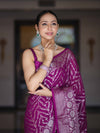 Banarasee Handwoven Georgette Saree With Zari Work & Border-Purple