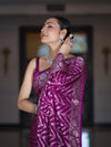 Banarasee Handwoven Georgette Saree With Zari Work & Border-Purple