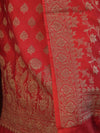 Banarasee Cotton Silk Salwar Kameez Fabric With Dupatta Set & Resham Work-Red