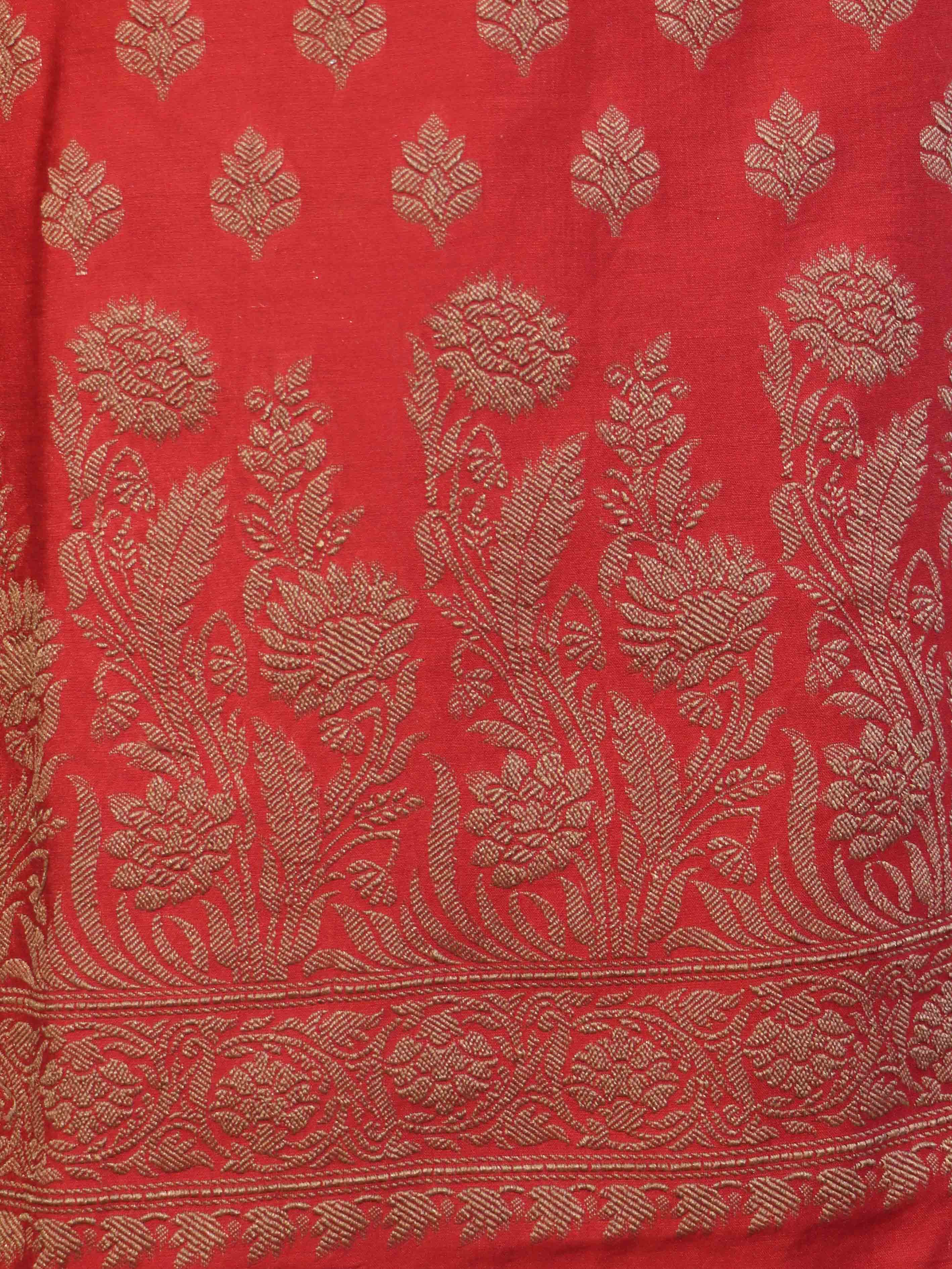 Banarasee Cotton Silk Salwar Kameez Fabric With Dupatta Set & Resham Work-Red