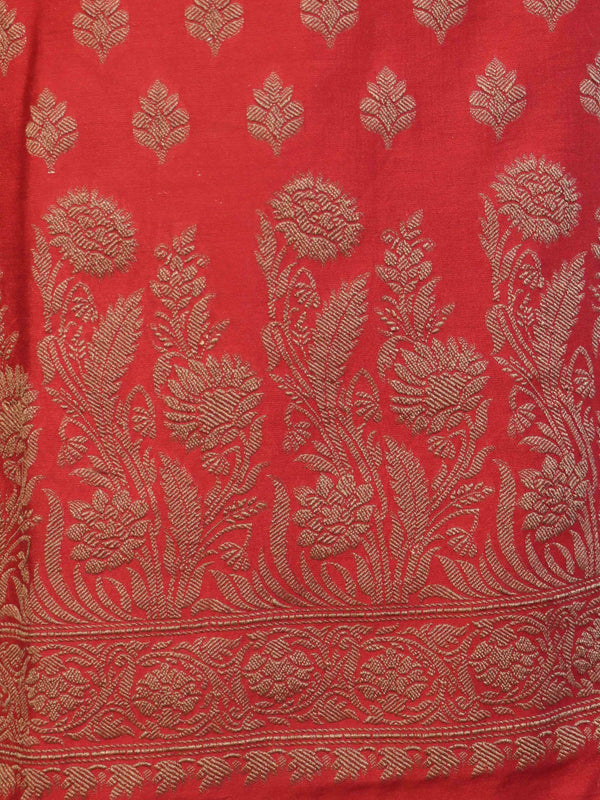 Banarasee Cotton Silk Salwar Kameez Fabric With Dupatta Set & Resham Work-Red