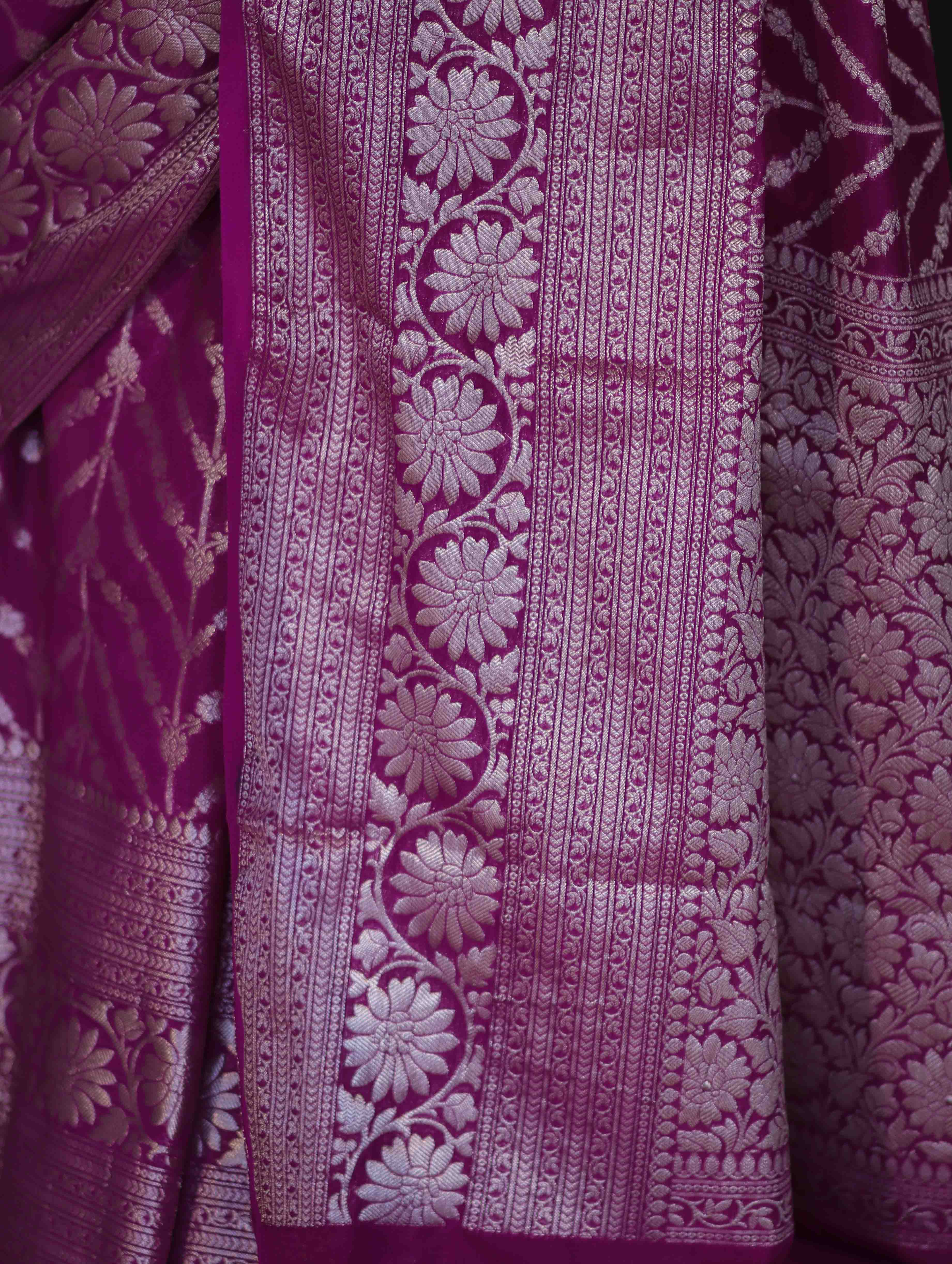 Banarasee Handwoven Georgette Saree With Zari Work & Border-Purple