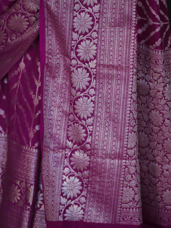 Banarasee Handwoven Georgette Saree With Zari Work & Border-Purple