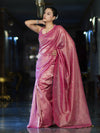 Banarasee Soft Tissue Saree With Hand Embroidered Mirror Work & Zari Stripes Design-Light Pink