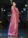 Banarasee Soft Tissue Saree With Hand Embroidered Mirror Work & Zari Stripes Design-Light Pink