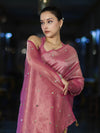 Banarasee Soft Tissue Saree With Hand Embroidered Mirror Work & Zari Stripes Design-Light Pink
