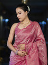 Banarasee Soft Tissue Saree With Hand Embroidered Mirror Work & Zari Stripes Design-Light Pink