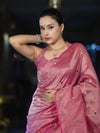 Banarasee Soft Tissue Saree With Hand Embroidered Mirror Work & Zari Stripes Design-Light Pink