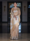 Banarasee Semi Chiffon Saree With Meena Work Silver Zari Border & Lace-Light Beige