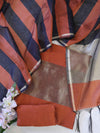 Banarasee Cotton Silk Stripe Pattern Salwar Kameez Fabric With Dupatta Set-Rust