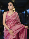Banarasee Soft Tissue Saree With Hand Embroidered Mirror Work & Zari Stripes Design-Light Pink