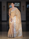 Banarasee Semi Chiffon Saree With Meena Work Silver Zari Border & Lace-Light Beige