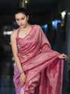 Banarasee Soft Tissue Saree With Hand Embroidered Mirror Work & Zari Stripes Design-Light Pink