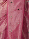 Banarasee Soft Tissue Saree With Hand Embroidered Mirror Work & Zari Stripes Design-Light Pink