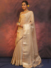 Banarasee Handwoven Plain Tissue Saree Zari Border With Lace-Silver