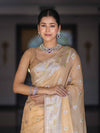 Banarasee Semi Chiffon Saree With Meena Work Silver Zari Border & Lace-Light Beige
