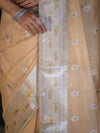Banarasee Semi Chiffon Saree With Meena Work Silver Zari Border & Lace-Light Beige