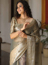 Banarasee Handwoven Plain Tissue Skirt Border Saree-Grey