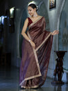 Banarasee Handloom Soft Tissue Saree With Stripe Pattern & Lace Border-Burgundy