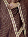 Banarasee Handloom Soft Tissue Saree With Stripe Pattern & Lace Border-Burgundy