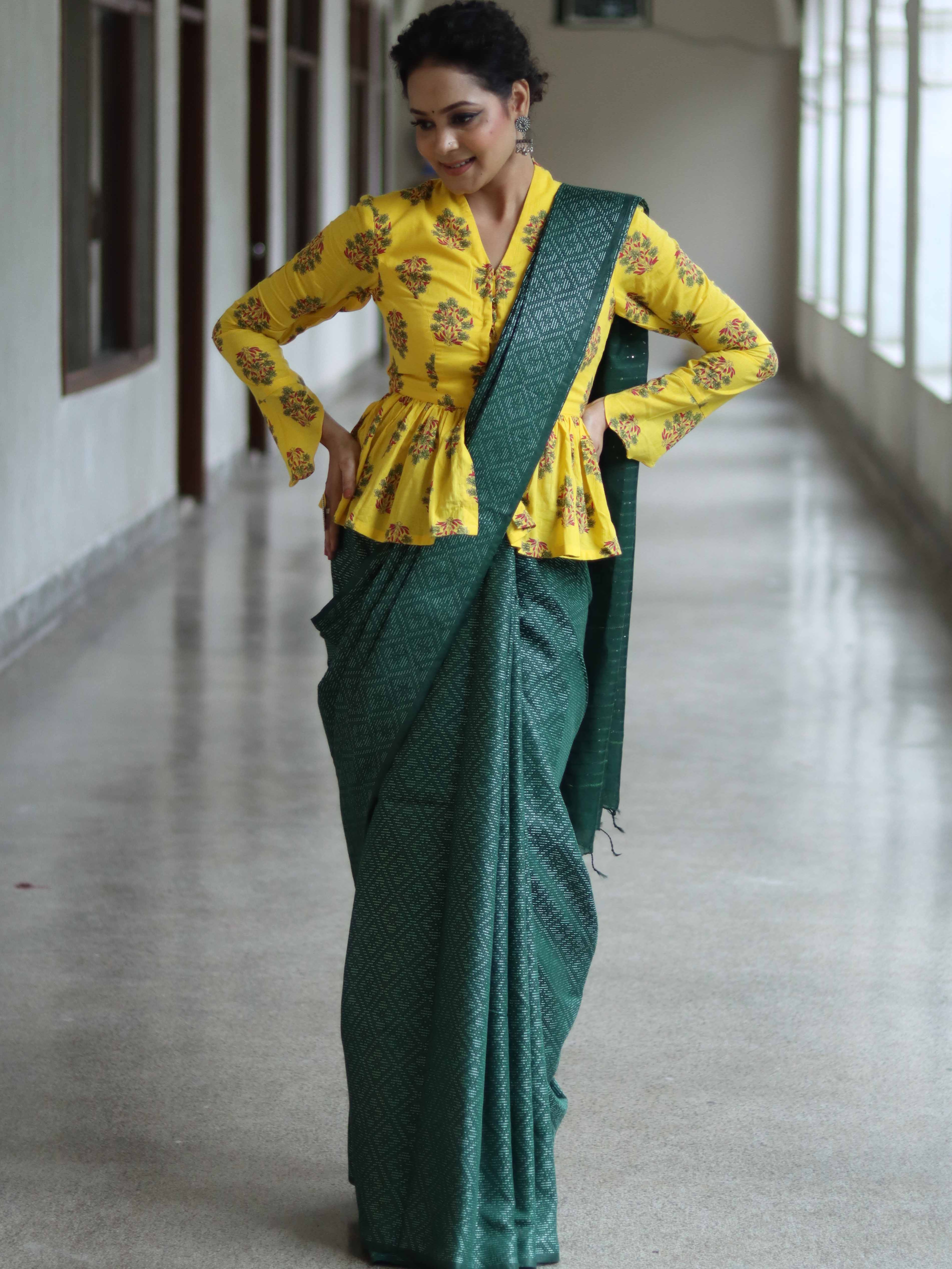 Bhagalpur Cotton Silk Ghichha Work Saree-Green
