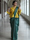 Bhagalpur Cotton Silk Ghichha Work Saree-Green