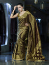 Banarasee Handloom Shimmer Silk Saree With Buti Design Floral Border & Lace-Olive Green
