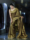 Banarasee Handloom Shimmer Silk Saree With Buti Design Floral Border & Lace-Olive Green