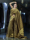 Banarasee Handloom Shimmer Silk Saree With Buti Design Floral Border & Lace-Olive Green