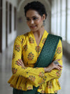 Pure Cotton Handblock Printed Blouse-Yellow