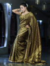 Banarasee Handloom Shimmer Silk Saree With Buti Design Floral Border & Lace-Olive Green